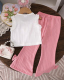 2PCS Girls Pink Strawberry Tank Top & Long Pants Set