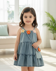 Baby Girls 3D Flower Decor Denim Dress & Bag Set