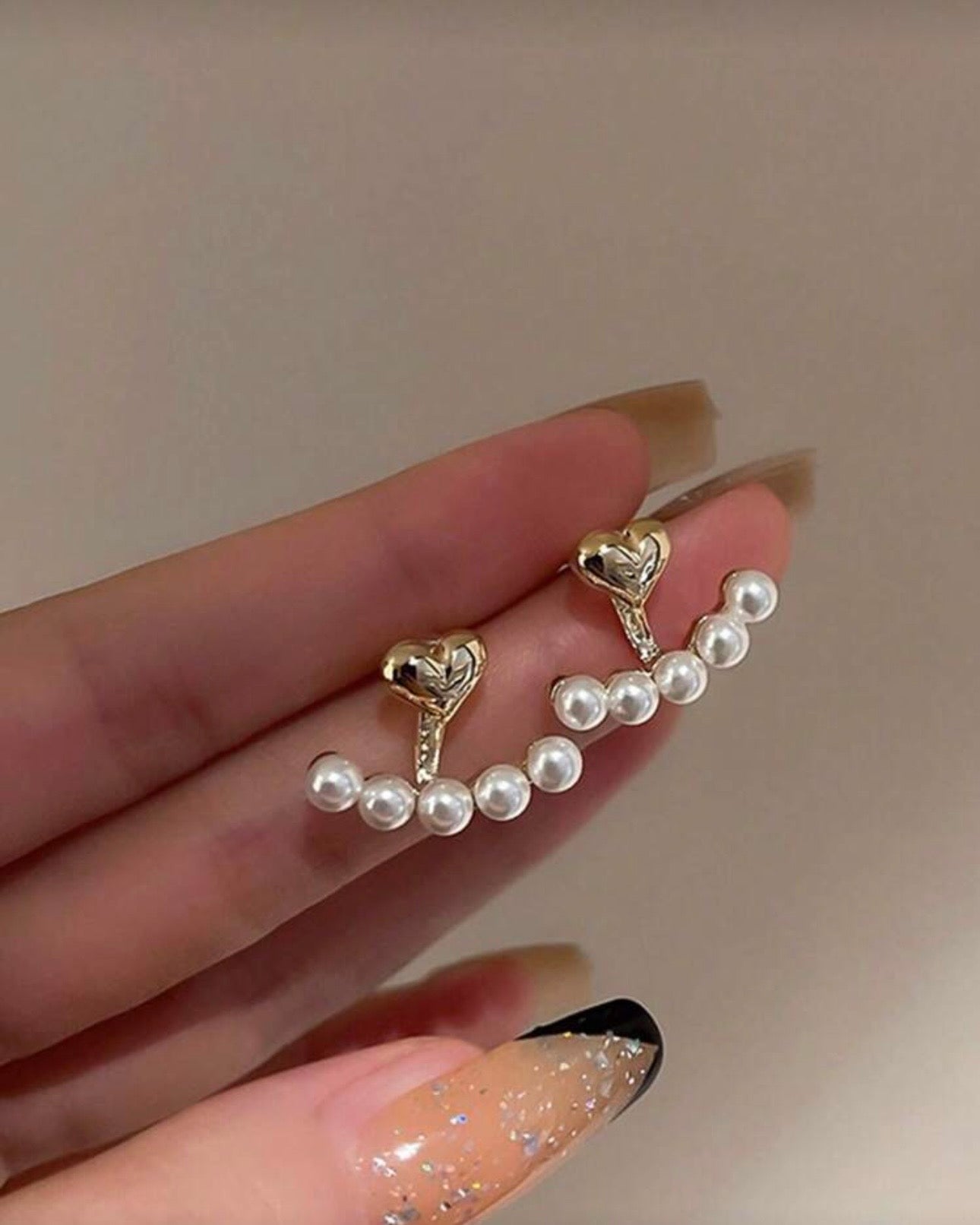 Korean Style Small Heart & Faux Pearl Stud Earrings