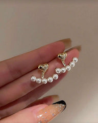 Korean Style Small Heart & Faux Pearl Stud Earrings