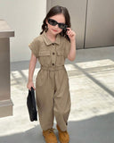 Tween Girls Khaki Green Woven Jumpsuit