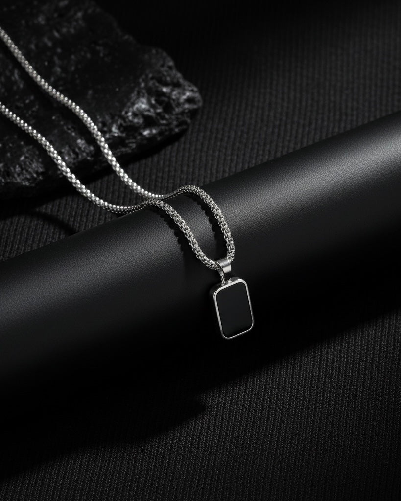 Men’s Stainless Steel Chain with Black Pendant