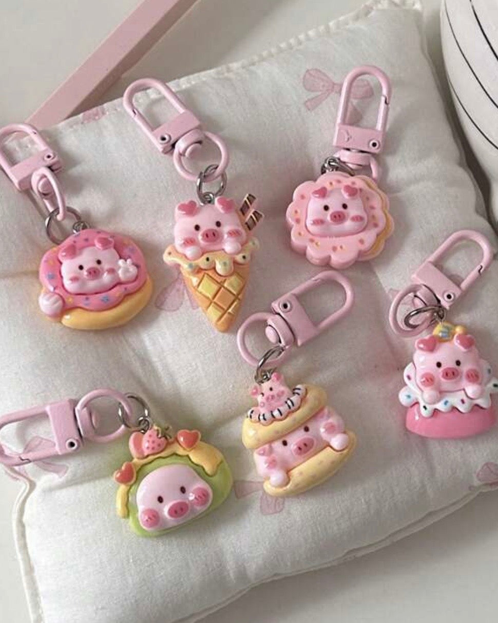 6pcs Cute Pink Desserts Bag Charms