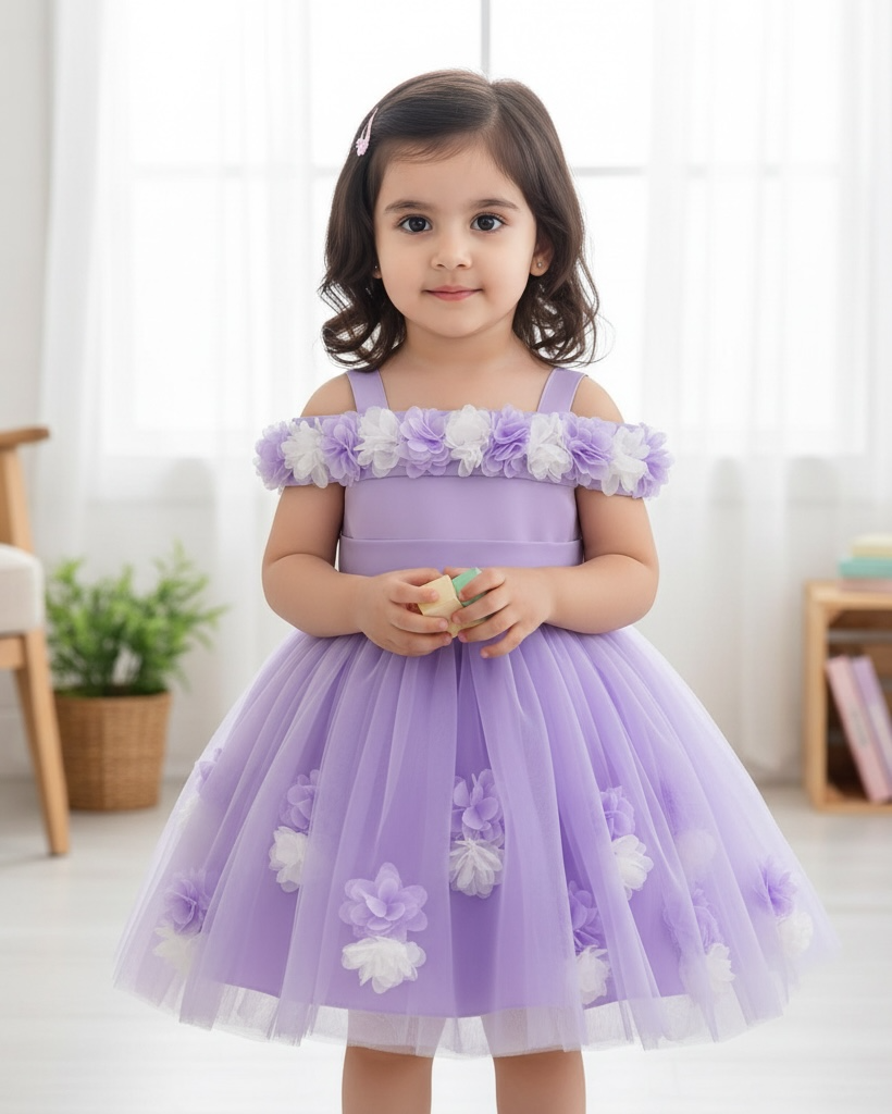 Baby Girls Mauve Purple Floral Tulle Princess Dress – Birthday Outfit