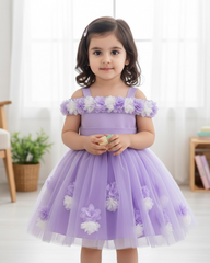 Baby Girls Mauve Purple Floral Tulle Princess Dress – Birthday Outfit