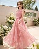 Girls Dusty Pink Chiffon Flower Dress