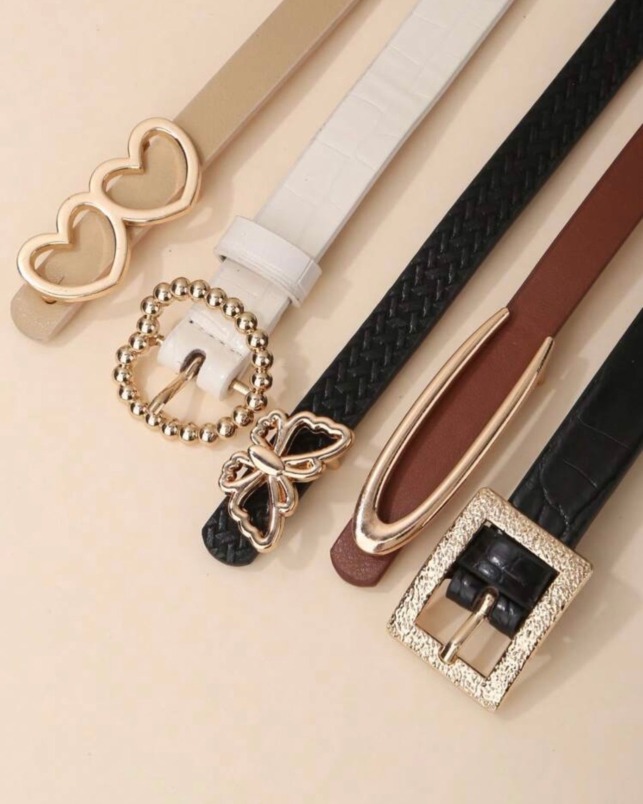 5pcs Belts Set with Beautiful Heart & Butterfly Buckles