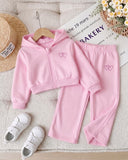 Baby Girl Pink Knit Hooded Jacket & Pants Set