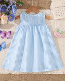 Baby Girl Blue Floral & Rabbit Print Suspender Dress