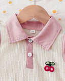 Cherry Patch Beige Polo Collar Top & Pink Skirt Set
