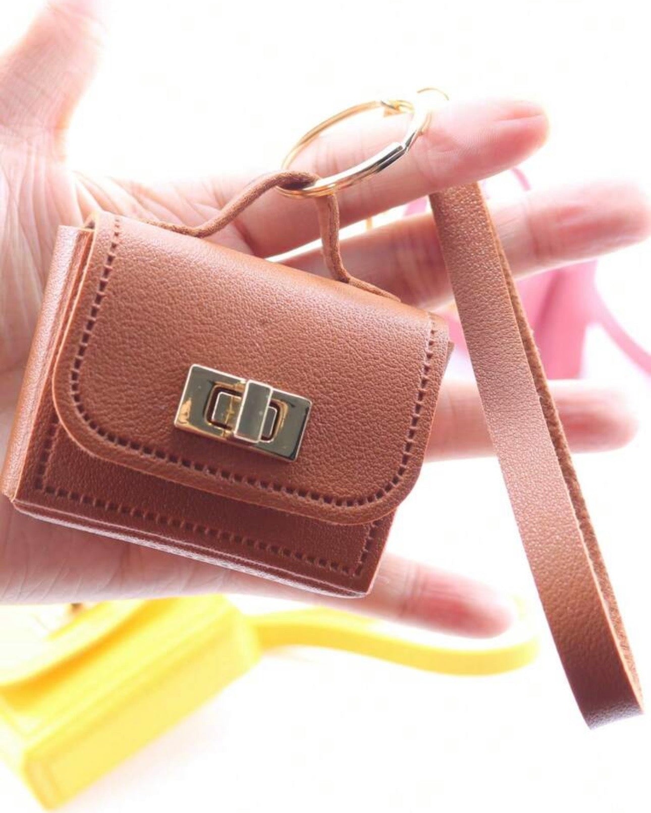 Plain Leather Mini Bag with Rotatable Lock (Yellow, Pink, Brown, Meroon)