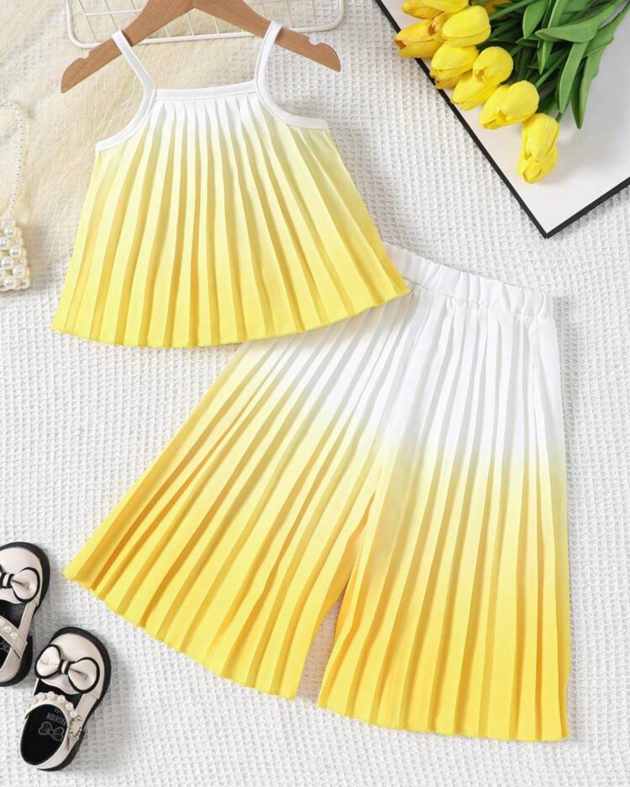 Baby Girl Ombre Pleated Cami Top & Wide Leg Pants Set