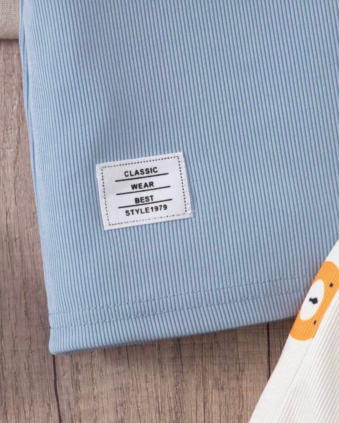 Baby Boy Bear Sky Blue Ribbed Summer Set