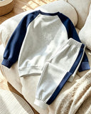 Boys Polo Style Grey & Blue Long Sleeve Sweatshirt & Sweatpants