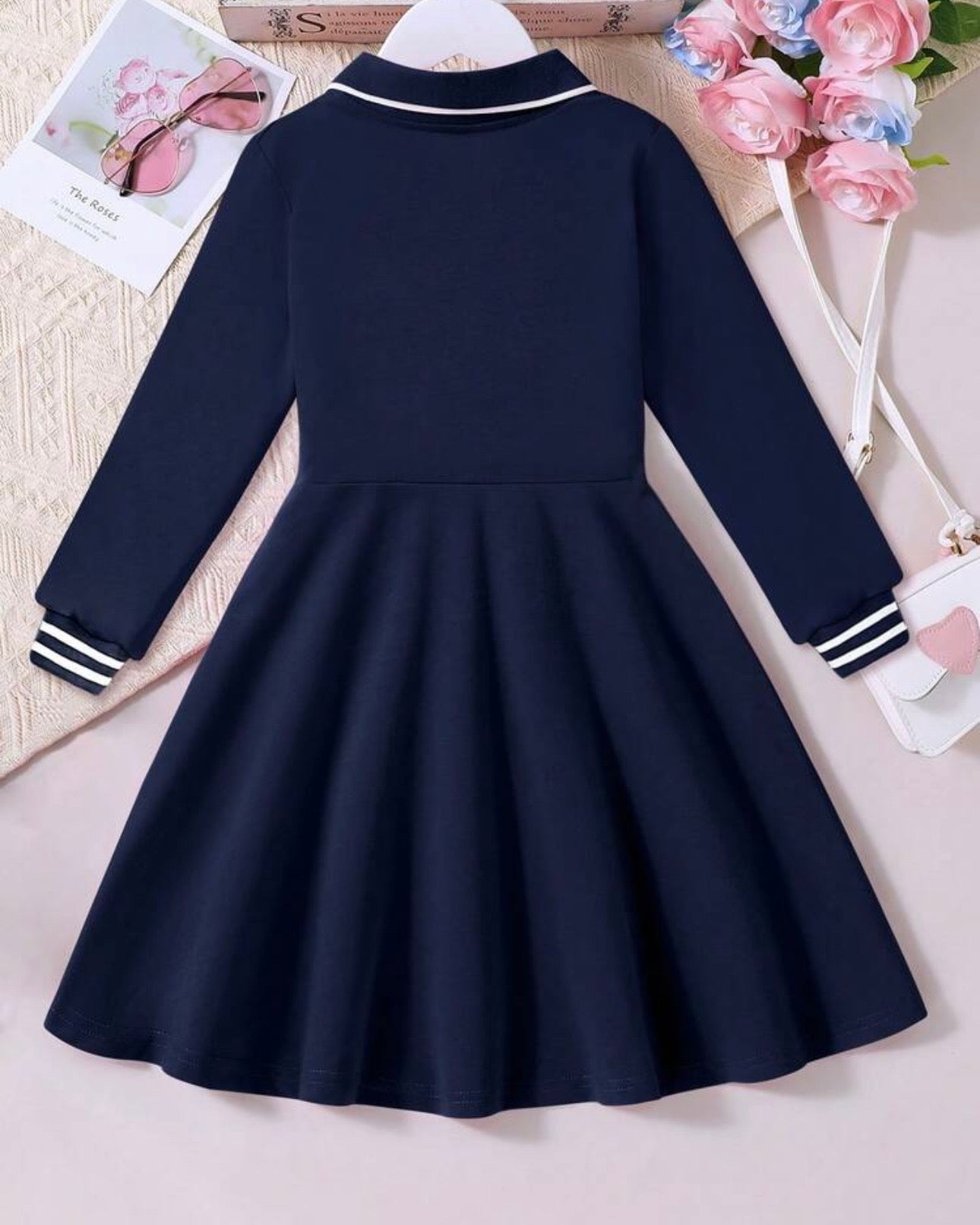 Long Sleeves Blue Polo Collar Casual Dress