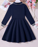 Long Sleeves Blue Polo Collar Casual Dress