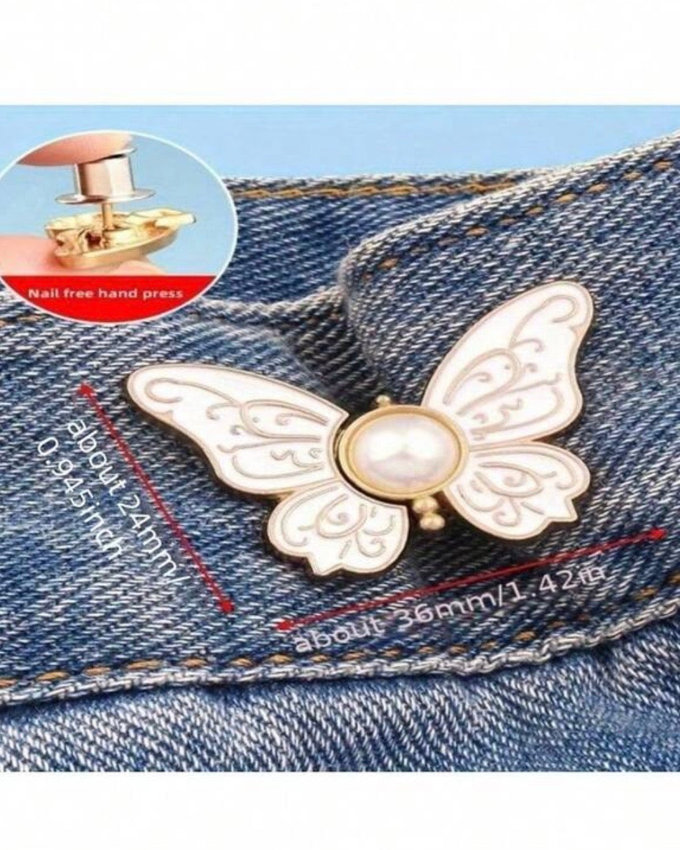 2 Pairs of Butterfly Waist Cincher Jeans Buttons for Adjustment