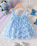 Baby Girl’s Blue Butterfly Applique Stylish Tiered Dress