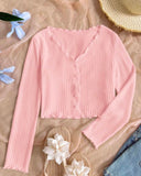 Tween Girls Ribbed V-Neck Ruffle Trim Button Front Cardigan