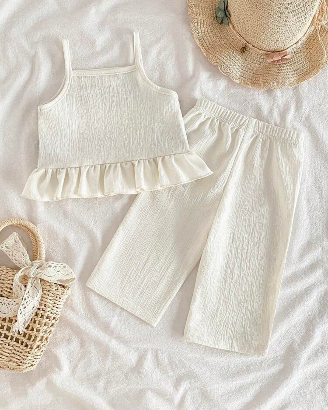 2Pcs Baby Girls Floral Crochet Top & Pants Set – Summer Outfit