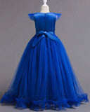 Girls’ Long Blue Embroidered Princess Wedding Dress