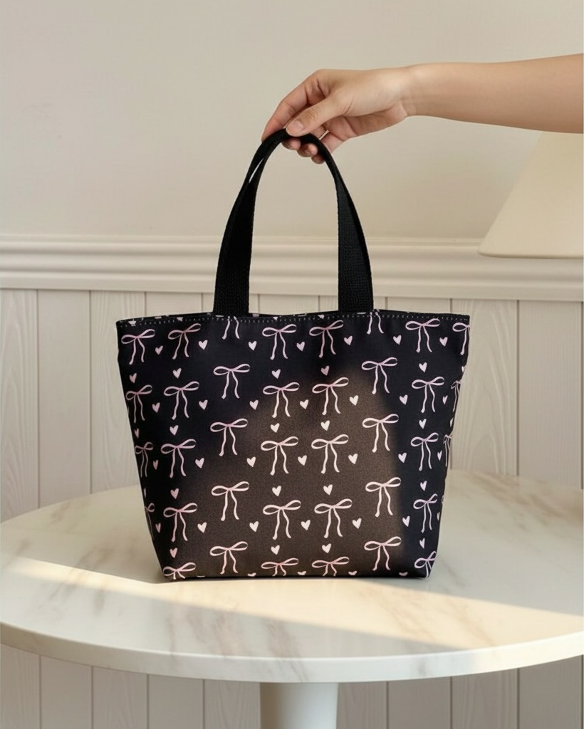 Royal Blue Bow & Heart Print Travel Tote Bag