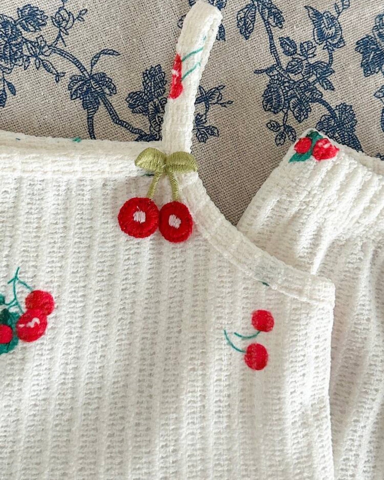 2Pcs Baby Girls Printed Embroidered Cherry Top & Pants Set – Summer Outfit