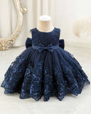 Baby Girl Navy Blue Lace Princess Dress With Bow