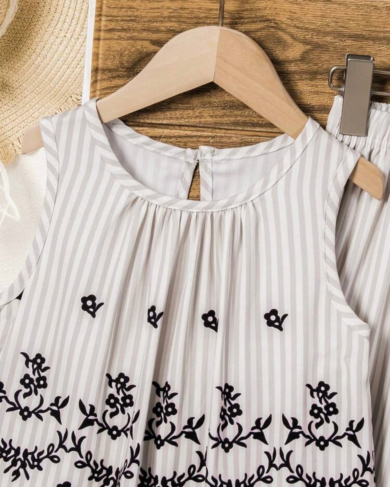 Girls Sleeveless Co-Ord Set – Printed Embroidered Hem Top & Wide-Leg Pants