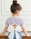 Girls Purple & White Striped Jacquard Camisole Top with Bow Back