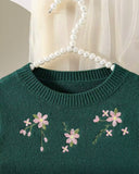 Girls’ Green Floral Jacquard Cardigan & Pleated Skirt Set