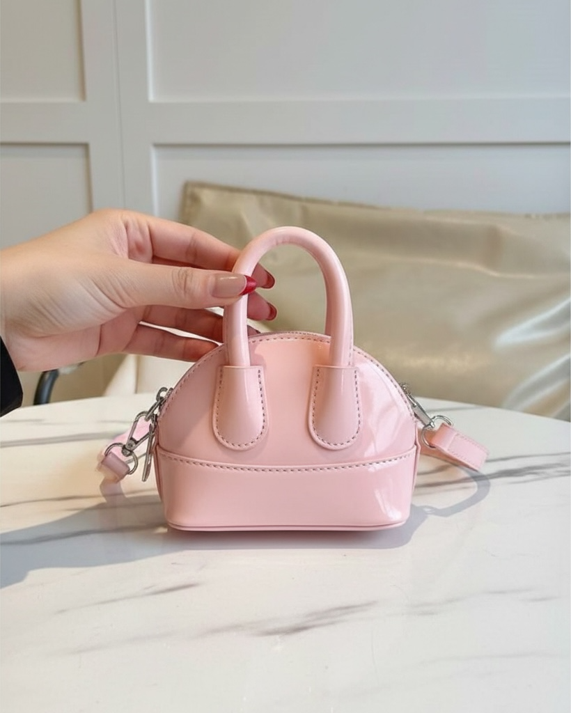 Baby Pink Mini Oil Leather Crossbody Handbag