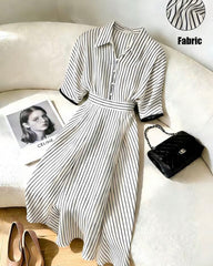 Black & White Striped Shirt Dress with Collar