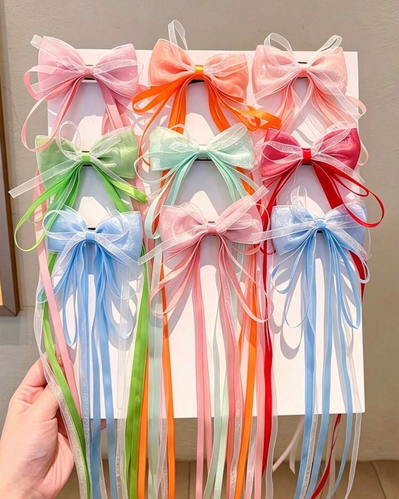 2-Piece Macaron Satin Pearl-Luster Tulle Bow Hair Clips for Girls