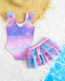 Ombre Unicorn Print Bodysuit Swimwear- 2pc Set