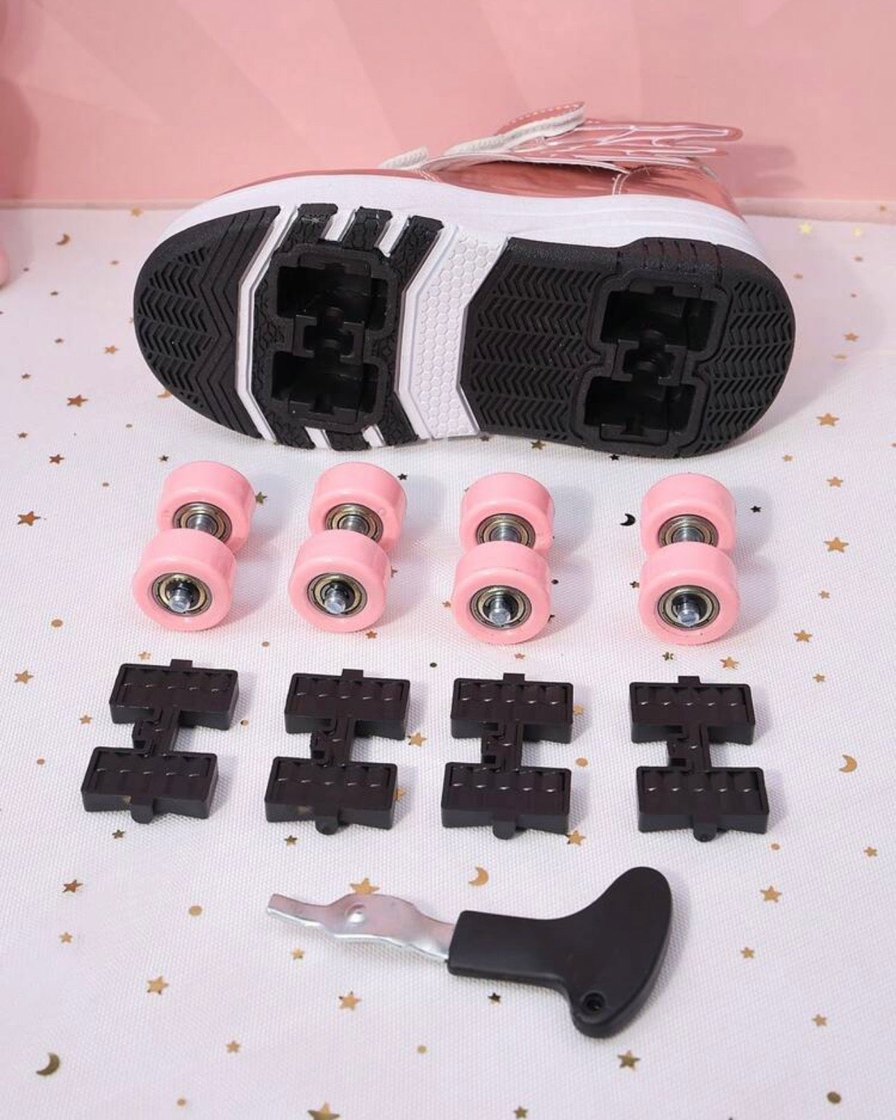 Girls Premium Convertible Shiny Pink 4-Wheel Roller Skate Shoes