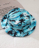 Boys 3pc Blue & White Stripe Summer Time Print Top, Coconut Tree Beach Shorts & Hat