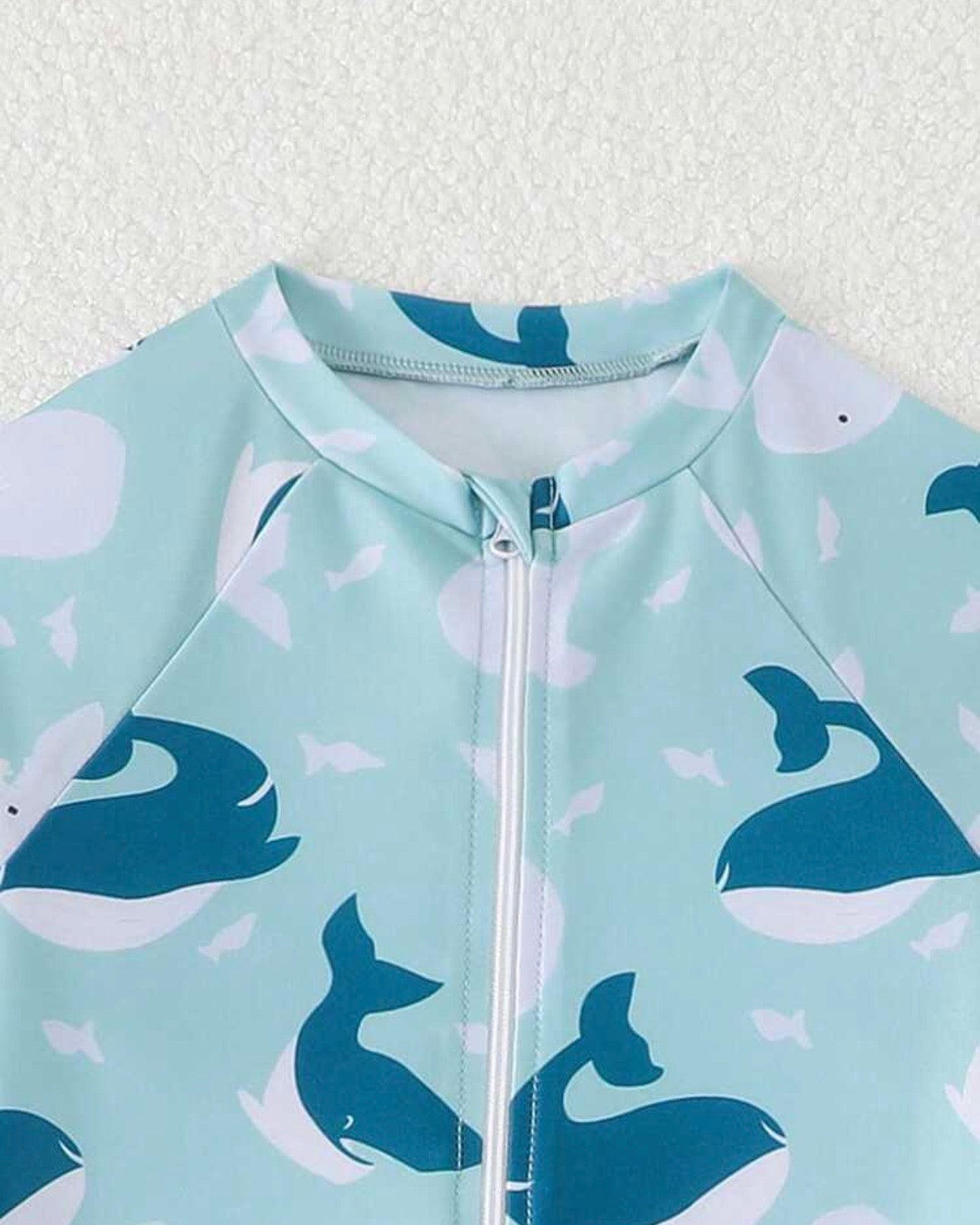 Boys Dolphin Print Long Sleeve One-Piece Swimsuit