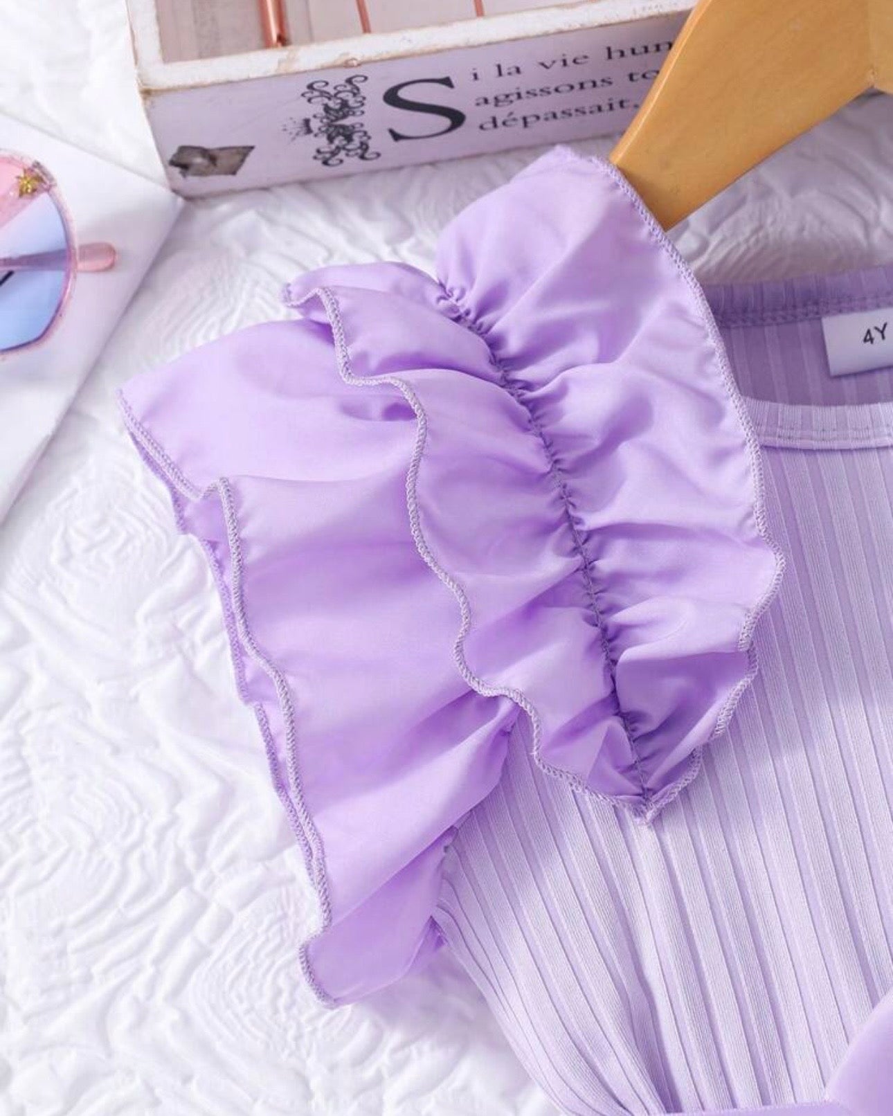 Young Girls Purple Cap Sleeve Mesh Dress