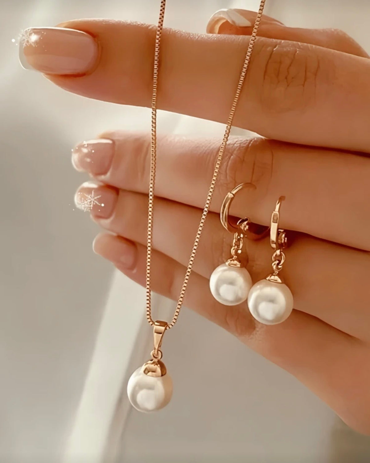 3Pcs High Quality Jewelry Set – Faux Pearl Necklace & Earrings
