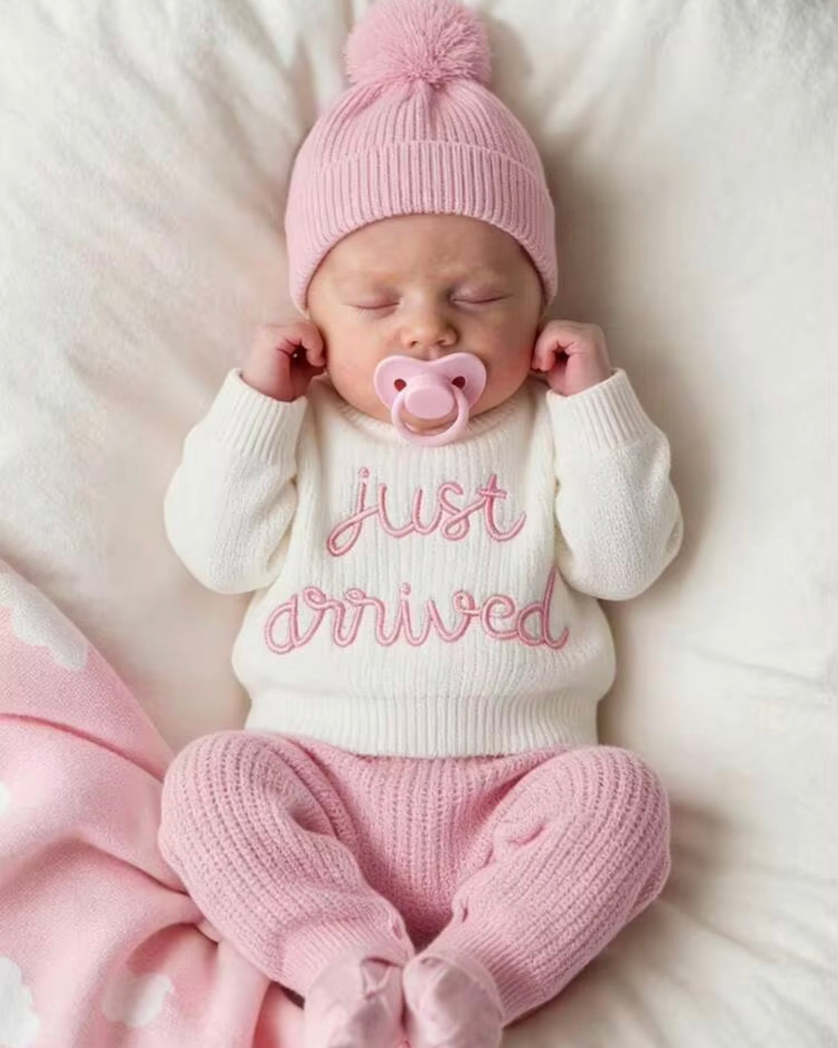 3Pcs Premium Set Pink Autumn Baby Arrival Announcement Outfit