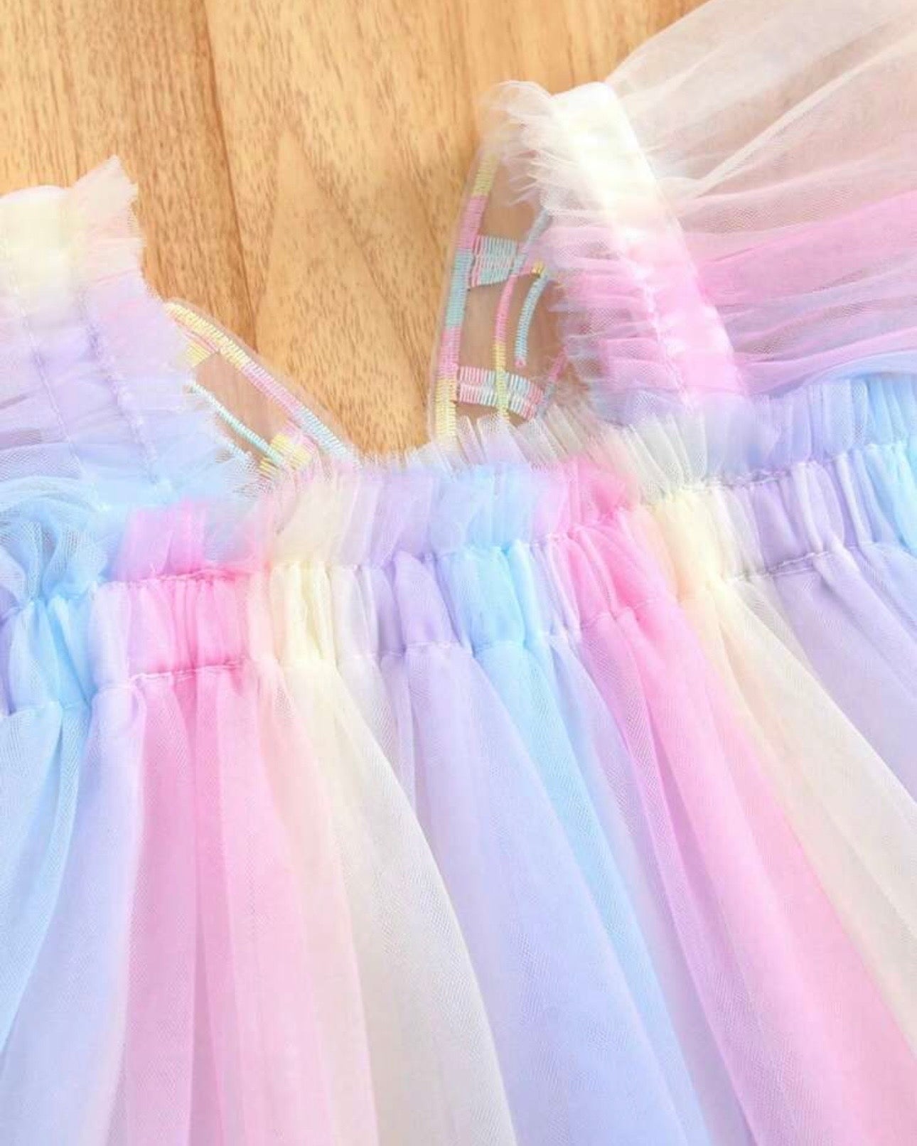 Girls Rainbow Tulle Princess Party Dress with 3D Butterfly Appliqué