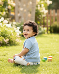 Baby Boy Bear Sky Blue Ribbed Summer Set