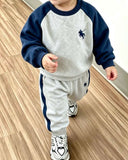 Boys Polo Style Grey & Blue Long Sleeve Sweatshirt & Sweatpants