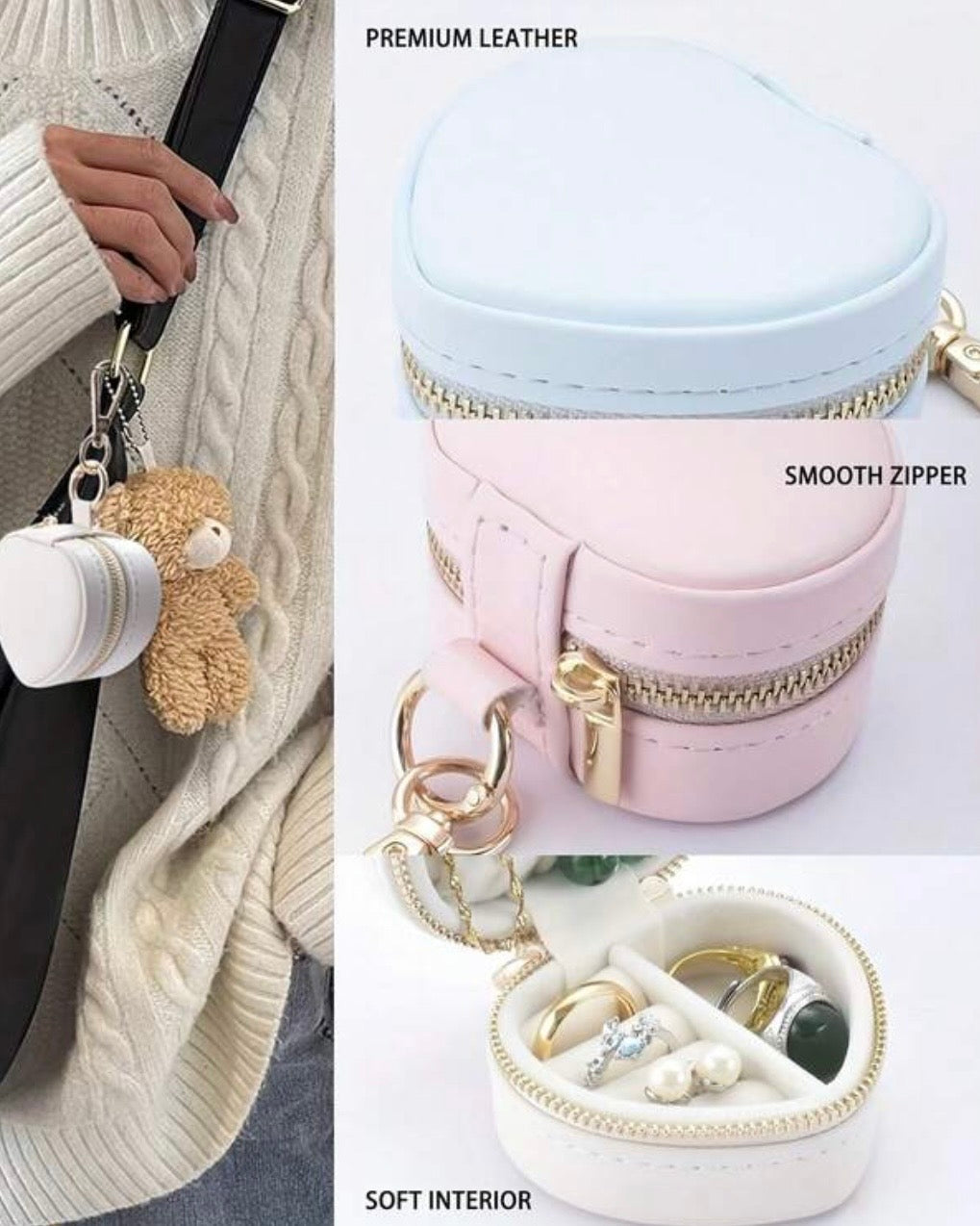 Portable Heart-Shaped Jewelry Storage Box With Keychain