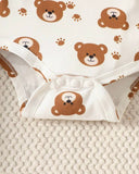 Newborn Baby Boy Brown Bear Jumpsuit Set with Letter Embroidered Romper & Hat