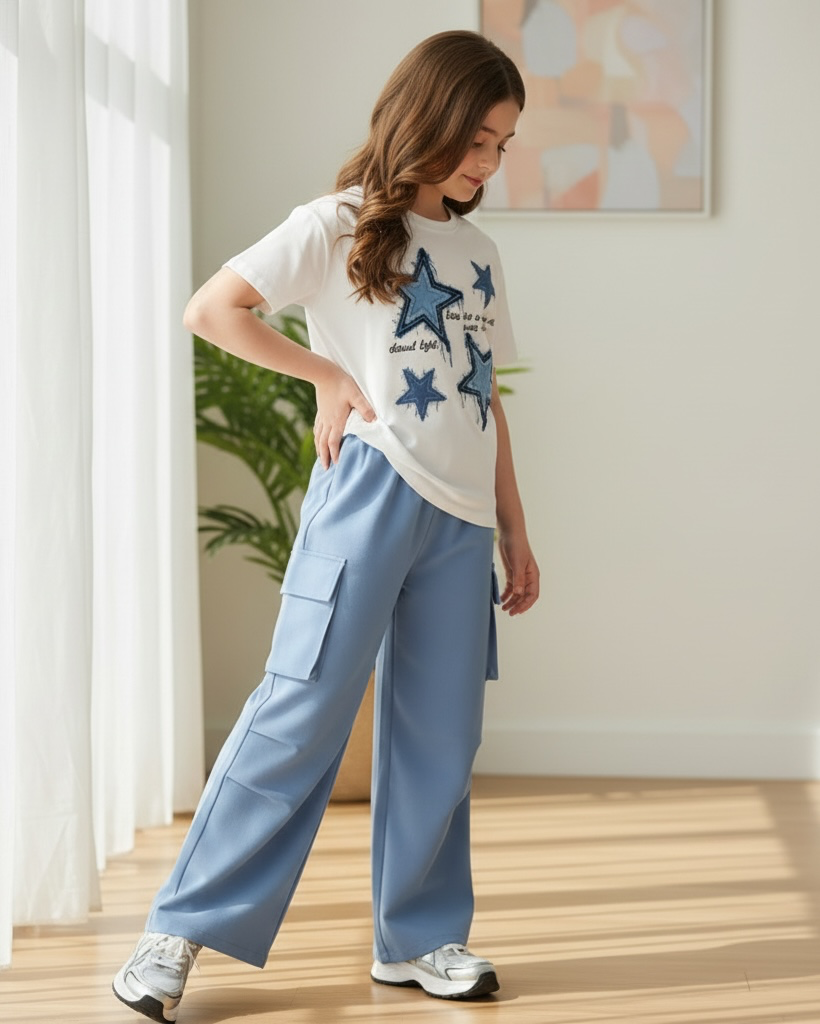 Girls’ Star Print Short Sleeve T-Shirt & Cargo Pants Set