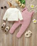 Newborn Baby Girl Pink 3D Floral Pattern Knitted Cardigan And Romper