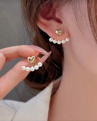 Korean Style Small Heart & Faux Pearl Stud Earrings