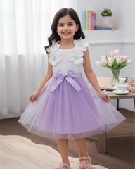 Kids Girls 3D Purple Floral Mesh Sleeveless Summer Party Dress